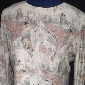 Vintage Platinum Dorothy Schoelen Bird Print Blouse